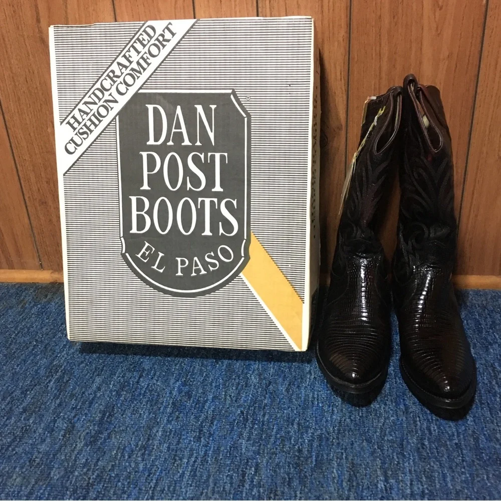 Host Pick! New Vintage Dan Post Black Cherry Lizard Western Boots - Picture 5 of 5